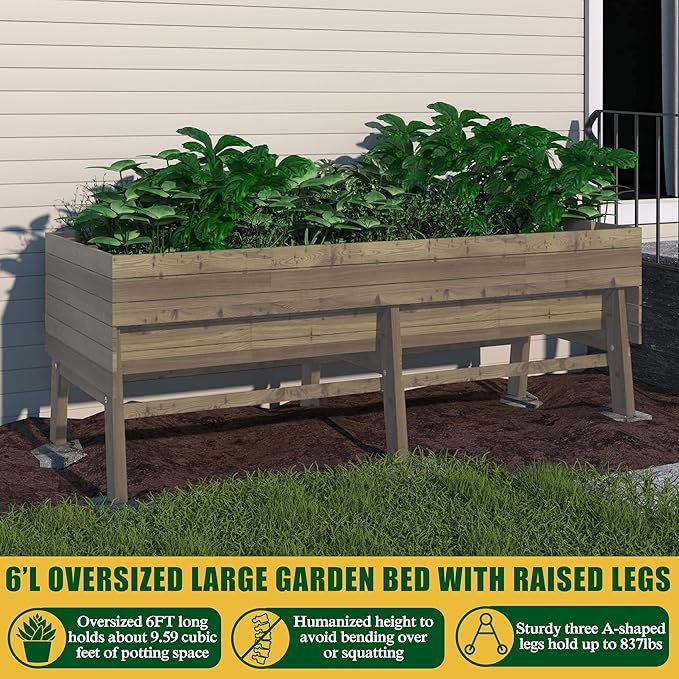 MUPATER 7-in-1 Raised Garden Bed Outdoor for Vegetables with Legs, Large Elevated Garden Planter Box Wooden with Liner Design for Herbs, Flowers, Brown