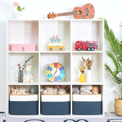 MINTWOOD Design 3-Pack Storage Baskets for Shelves, Playroom and Classroom Storage Basket, Book Basket, Decorative Storage Cube Bins, Woven Closet Organizers, Pantry and Shoe Organizer, Prussian Blue