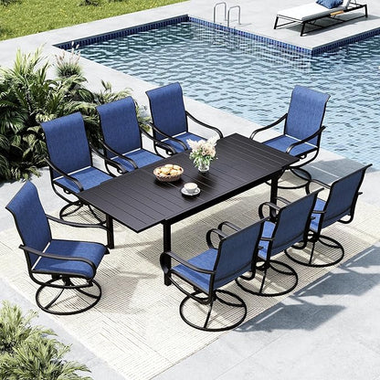 MFSTUDIO Patio Dining Set for 8, Outdoor Dining Set with Expandable Table and Swivel Chairs, 9 Piece Outdoor Patio Furniture Set for Deck/Backyard/Poolside/Garden
