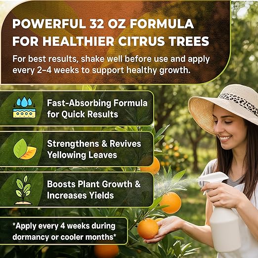 Leaves and Soul Professional Citrus Tree Fertilizer Liquid Concentrate - 6-4-6 Blend for Fruit Tree Fertilizer, Garden - Liquid Plant Food for Citrus Trees in Pots or Outdoors - 32oz