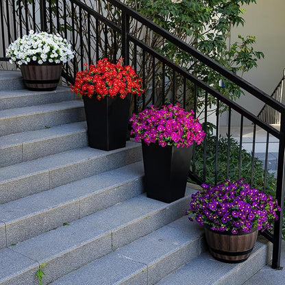 Artificial Faux Flowers for Outdoor 16 Bundles Boxwood Fake Morning Glory for Planter,UV Resistant Fake Flowers for Home Porch Patio Outside（Magenta）