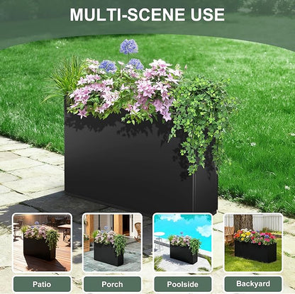 Tall Rectangular Planter Box for Outdoor Plants, Large Metal Black Planters for Patio Porch, Modern Decor for Plants,with Drainage Holes (35" L x 9" W x 26" H)