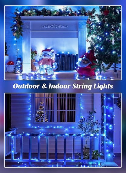 Brightown 4 Pack Solar Christmas Lights Outdoor, Total 184FT 480 LED Solar String Lights Outdoor Waterproof Green Wire with 8 Modes, Solar Fairy Light for Garden Yard Patio Party Decors, Blue