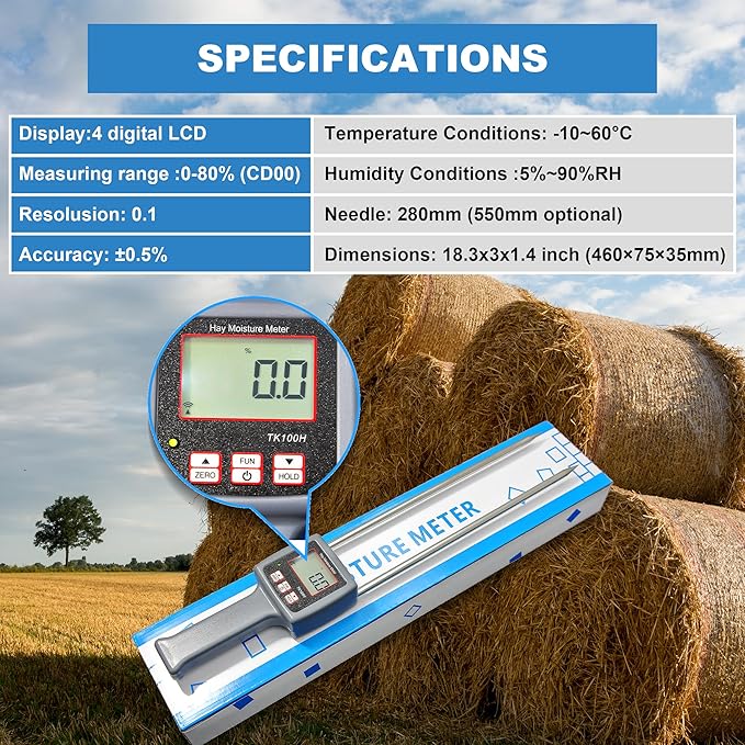 Portable Hay Moisture Meter for Alfalfa, Leymus Chinensis, Orchard Grass, Pennisetum Gydridum, Guinea Grass, Clover, Soapwort, Wheat Straw and other Hays