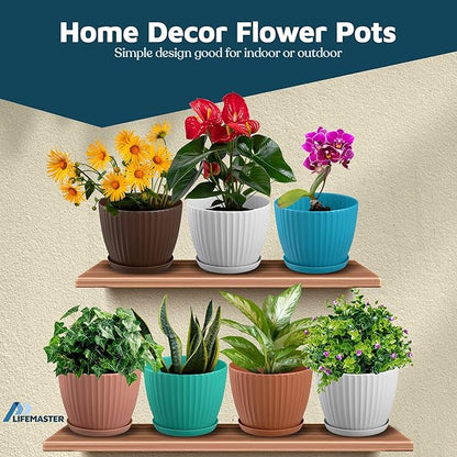 Multicolor 6-Inch Plant Pots with Drainage & Saucers 18 Pack, Indoor & Outdoor Planters for Houseplants, Herbs, and Flowers, Durable & Weatherproof Material, Stackable, Lightweight, Minimalist Design