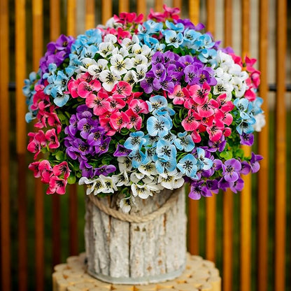 Artificial Pansies Outdoor Fake Plants - 16 Bundles UV Resistant No Fade Faux Shrubs Plastic Greenery Home Garden Porch Patio Decoration (16, Mixed03)
