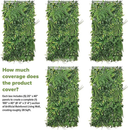 NatraHedge Artificial Rainforest Living Wall Vertical Garden for Outdoor Hedge Installments or Indoor Decor (5 Pack) 28 SQF