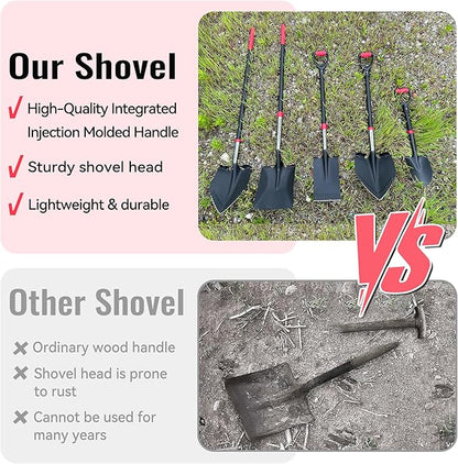 SHARK ATTACK 5-Piece Steel Shovel Set with D-Grip Handles - Multi-Size Garden Shovels with Powder Coating for Digging, Planting & Car Emergency