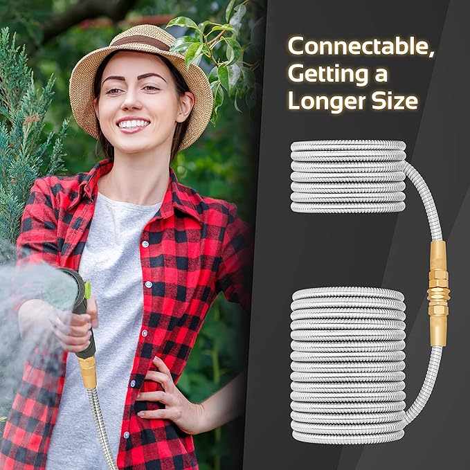 Garden Hose - Flexible Short Water Hose with Metal Fitting, 5 ft Leader Hose, Heavy Duty Hoses Extension for Rv, Outdoor, Small Garden, Yard, 304 Stainless Steel