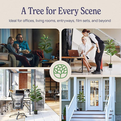 Artificial Fiddle Leaf Fig Tree 3ft (36 Inch) Tall - with Remote LED Spotlight - Realistic Faux Potted Plant & Moss for Living Room & Office Decor