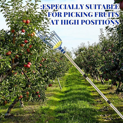 22.5ft Adjustable Fruit Picker Pole with Basket Long Handle with Storage Bag and Gloves Fruit Picker Equipment for Lemons Apples Avocados Picking (Blue)