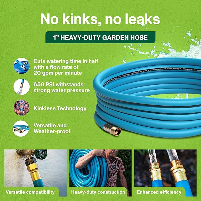 Aeromixer THE HOSE - 1 Inch 75Ft Flexible Garden Hose, Heavy Duty Garden Hoses for Outdoors, Anti Kinking Industrial Outdoor Water Hoses, 650 PSI High-Pressure Watering Tool for Farming and Gardening