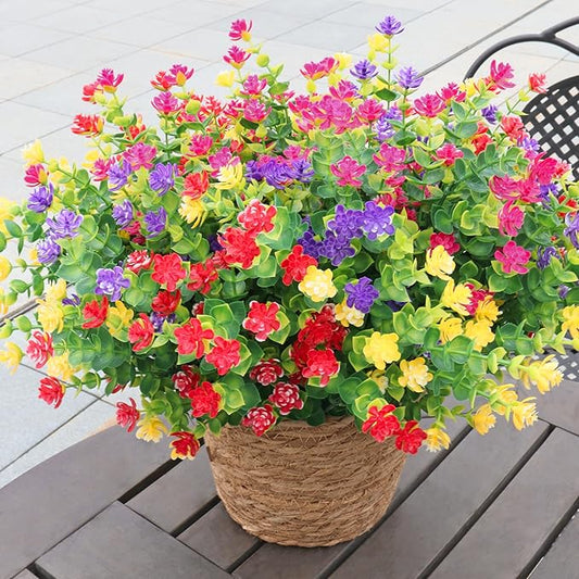 12 Bundles Artificial Fake Plants Flowers, Realistic Flowers Not-Fading and UV Resistant Artificial Flowers for Outdoor Indoor Décor Porch Patio Garden and Home Decoration