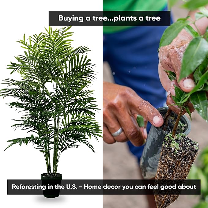 Cypress & Alabaster 5ft Artificial Phoenix Palm Plant, Handmade Designer Tree, Hypoallergenic, 5-Foot, Green