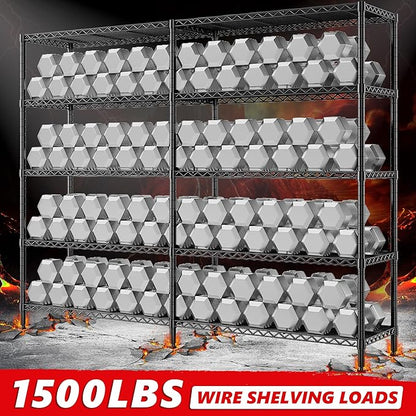REIBII 5-Tier Heavy Duty Metal Wire Shelves, Industrial Style, 61.7"W x 72.4"H x 15.8"D, 1500 LBS Capacity, Adjustable, Rust Resistant, 2 Pack