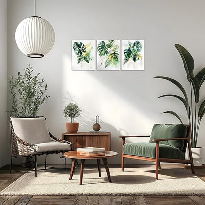 TutuBeer 3 Panels Botanical Wall Art Botanical Pictures Gold Modern Wall Decor with Green Plant Pictures Wall Art Botanical Plant Pictures Wall Art for Bedroom Bathroom Home Wall Decor 12x16 Inch