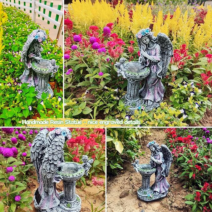 Evursua Garden Angel Decor 12 Inch Solar Fairy Outdoor Statue with Fountain Light Color Changing, Solar Lights Yard Decoration for Front Porch Flowerpot Patio Ornaments, Home Decor Gifts for New Year