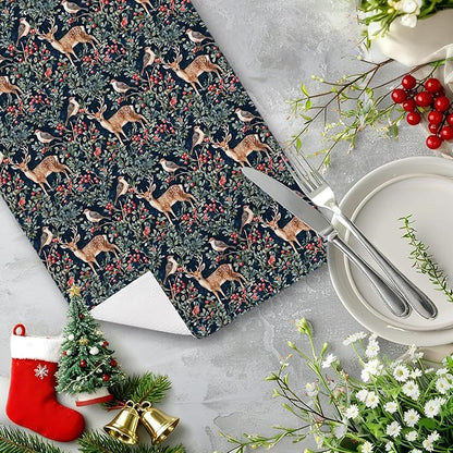 Vintage Christmas Reindeer Bird Kitchen Towels, Farmhouse Christmas Decorative Hand Towels for Bathroom, Xmas Red Berry Botanical Dish Tea Towel for Kitchen Decor, 16x24 Inch
