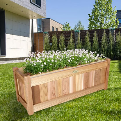 All Things Cedar Planter Box, Outdoor Cedar Wood Garden Bed, 32 Inches Wide, Natural