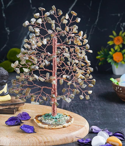 Labradorite Crystal Tree of Life - Handmade Gemstone With Geode Agate Slice Base, Chakra and Feng Shui Decor, Money Tree, Spiritual Gift, Artificial Healing Crystal