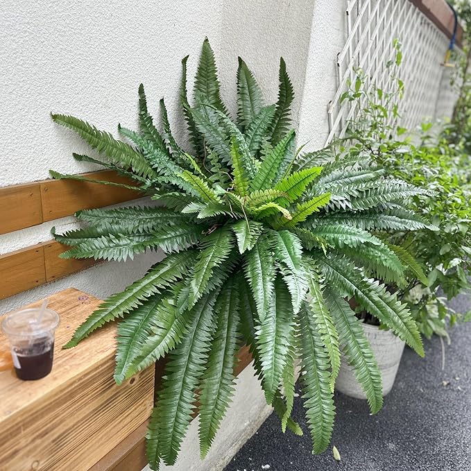 Artificial Ferns for Outdoors Large Greenery Plants, Set of 2 Fake Ferns, 48in Lifelike Faux Fern with 88 Branches Ideal for Porch Windowsill Indoor Home Decor, Planters Potted or Hanging