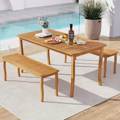Tangkula Acacia Wood Outdoor Bench, 47" 2-Person Patio Dining Bench with Slatted Seat, Backless Wooden Entryway Bench, Farmhouse Indoor Outdoor Bench for Garden, Poolside, Deck & Park (1,Natural)