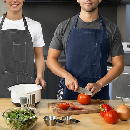 opux Chef Apron for Men, Kitchen Apron with Pockets for Women, Large Unisex Canvas Apron for Cooking Grilling BBQ Baking.