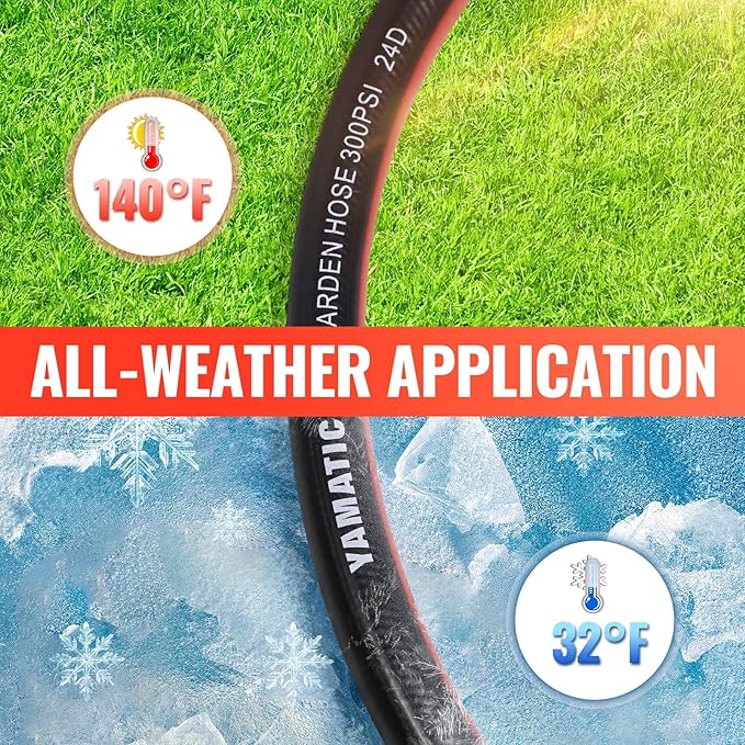 YAMATIC Heavy Duty Garden Hose 30FT x 5/8", Flexible Water Hose with 360° Swivel Handle, 3/4" Brass Male to Female Connectors, Leak-Resistant for All-Weather Outdoor Use
