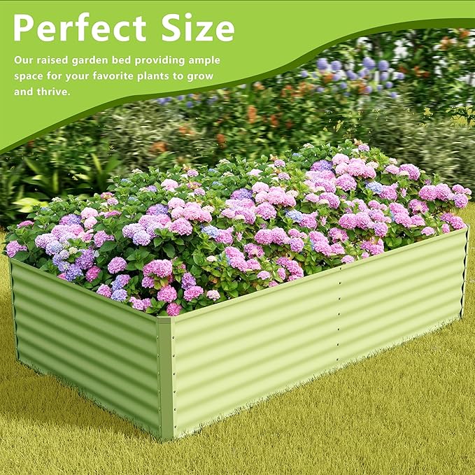 8x4x2FT Galvanized Raised Garden Bed Kit,Vegetable Boxes-Rectangle Metal Flower Box,Large Planter Raised Beds Outdoor Garden for Planting,Fruit,Herb-Green