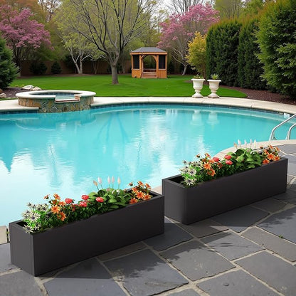 Casaphoriar Metal Planter Box 36"x9"x9", Rectangular Planter and Drainage Holes, Perfect for Outdoor Patio and Balcony Decor, Grey