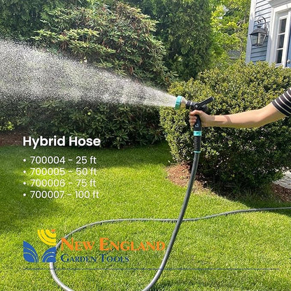 Hybrid Garden Water Hose 75 ft x 5/8”, Durable Heavy Duty Material, Kink-Free with Swivel Grips and Anodized Couplings, 700006 by New England Garden Tools