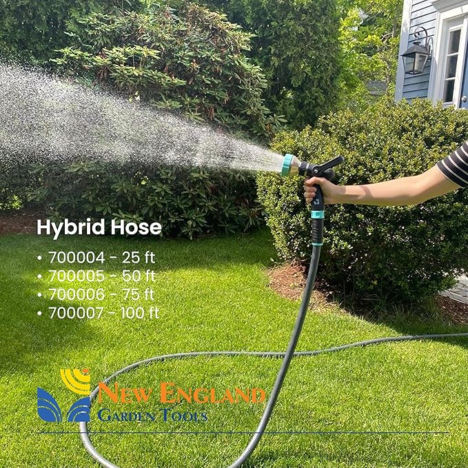 Hybrid Garden Water Hose 50 ft x 5/8”, Durable Heavy Duty Material, Kink-Free with Swivel Grips and Anodized Couplings, 700005 by New England Garden Tools