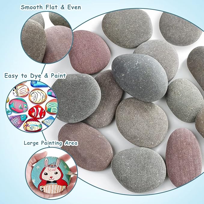 Jongdari 12pcs Large River Rocks for Painting, 3.15-4.72 Inch, Bulk Flat Rocks and Smooth Stones Painting Kit for Girls Boys, Kindness Stones for Crafts Arts DIY Decoration
