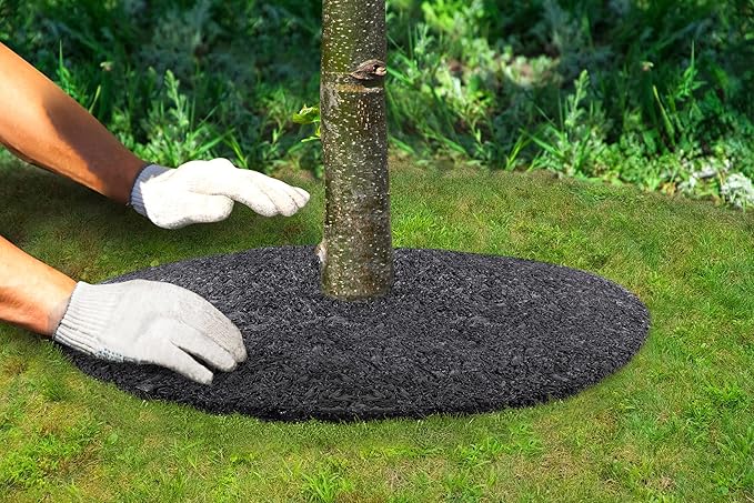 Rubberific 36" Recycled Rubber Mulch Tree Ring Easy Install Looks Like Real Mulch 1 Pack - Black
