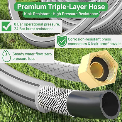 Retractable Garden Hose Reel, 5/8 in x 100 ft, Wall Mount Hose Reel, with 180° Swivel Bracket, Automatic Slow Return System, Any Length Lock for Outside