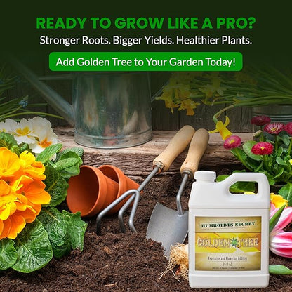 Humboldts Secret Golden Tree Liquid Plant Food | Enhances Growth Indoors or Outdoors | All-in-One Plant Nutrients for Vegetables, Trees, Flowers, Fruits, Roses, Lawns, Tomatoes | 2.5 Gallon