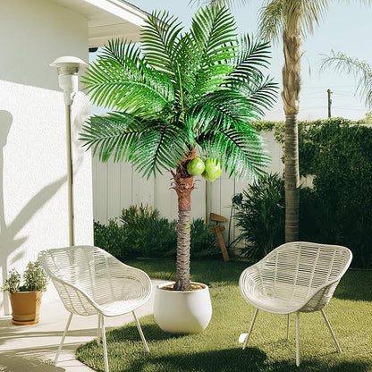 Artificial Phoenix Palm Tree 6ft Tall - Fake Large Tropical Tree with Adjustable Leaves, Realistic Faux Sago Palm for Indoor Outdoor Decor, Patio, Poolside, Yard, Living Room, Office