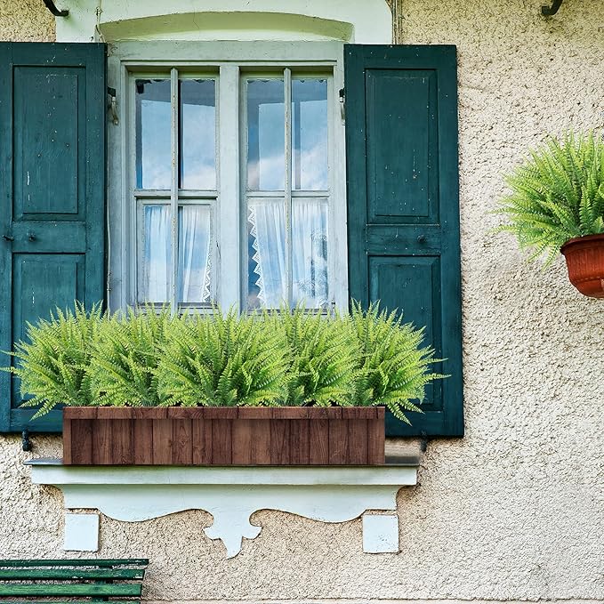 12 Bundles Artificial Plants, Fake Boston Fern Greenery Outdoor UV Resistant No Fade Faux Plastic Plants Garden Porch Window Box Decorating…
