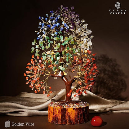 KARMAPLEDGE Crystal Tree 7 Chakra Healing Crystals for Home, Office Desk & Living Room Decor, Handmade Bonsai Trees for Positive Energy, Money, Good Luck Birthday Gifts for Women, Mom (500 Beads)