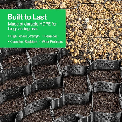 VIVOSUN 2’’ Depth Ground Grid, 6.5 x 17 ft, High-Density HDPE Geo Cell, 1885 lb per sq ft Load, Foldable & Tensile, Easy Installation with Gloves, Ideal for Gardens, Driveways, Pathways, Slopes