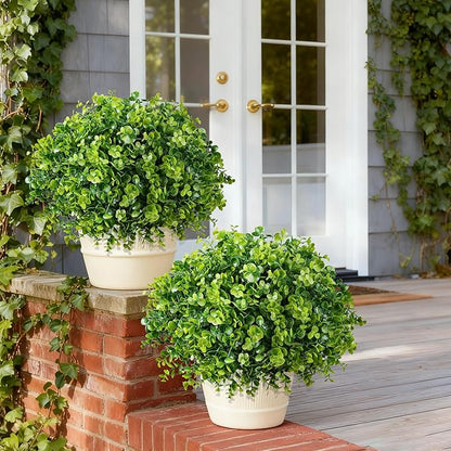 Artificial Faux Outdoor Plants for Spring Summer Decoration, 12 Bundles Fake Plastic Eucalyptus UV Resistant Look Real Fake Plants for Planter Outside Front Door Porch Patio Balcony Garden Indoor Yard