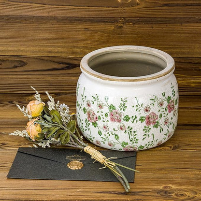 Large Ceramic Pot for Planters, Ice Crack Glazed Flower Pot with Drainage Holes,5.91inch Vintage Planters for Indoor and Outdoor (RED)