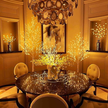 Hairui Lighted Artificial Twig Birch Tree Branch with Fairy Lights 32in 150 LED Plug in Lighted Willow Branch for Christmas Wedding Party Decoration 2 Sets (Vase Excluded)