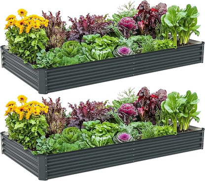 2PCS 8x4x1FT Galvanized Raised Garden Bed Kit,Vegetable Boxes-Rectangle Metal Flower Box,Large Planter Raised Beds Outdoor Garden for Planting,Fruit,Herb-Grey