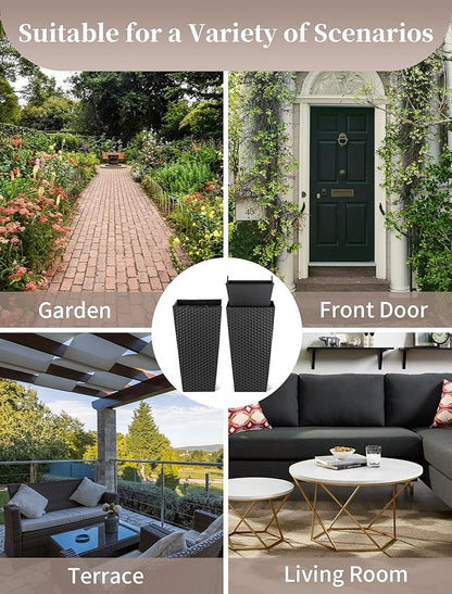 Sziqiqi Tall Planter for Indoor Outdoor: Set of 2 Large 21.6in Metal Taper Plant Pots with Inner Pots - Square Black Flower Pot with Drainage Holes for Outside Front Door Patio Garden Floor