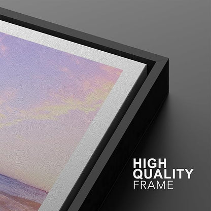 Ashbrook Framed Wall Art Print Set Pastel Dawn Sunset Ocean Beach Wave Landscape Nature Wilderness Photography Modern Art Scenic Colorful Chic for Living Room, Bedroom, Office - 16"x24"x3 Black