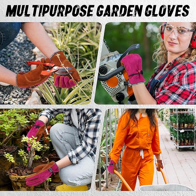 HLDD HANDLANDY 2 Pairs Leather Work Gloves for Men & Women, Reinforced Durable Palm for Welding, Farm, Gardening, Driving