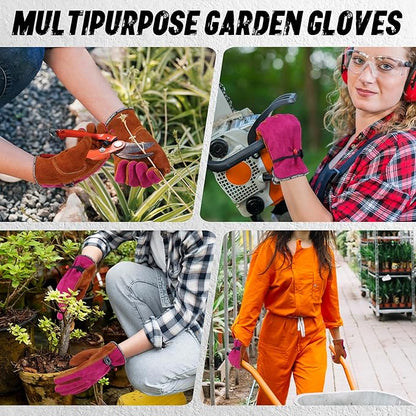 HLDD HANDLANDY 2 Pairs Leather Work Gloves for Men & Women, Reinforced Durable Palm for Welding, Farm, Gardening, Driving