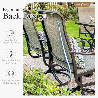 Sophia & William Outdoor Dining Set Patio Dining Sets Patio Table and Chairs Set 9 Pieces 60" Square Outdoor Dining Table for 8 with Swivel Patio Chairs for Garden Pool All Weather Brown