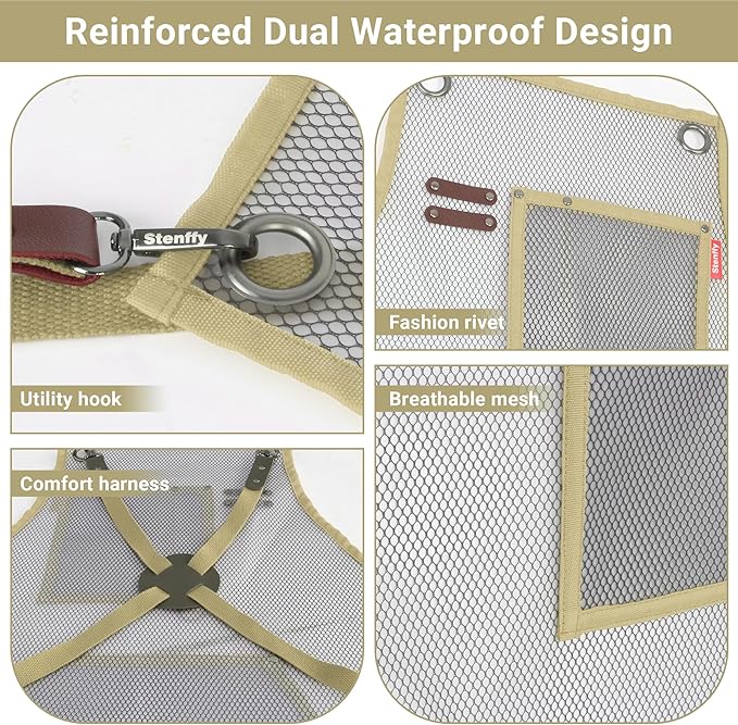 Waterproof Work Apron for Chefs, Hair Stylists, Artists, Gardeners, Adjustable, Multi-Pockets, TPU Mesh Fabric, Plus Size